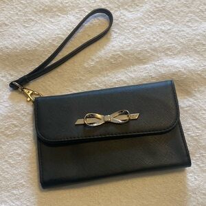 Victorias Secret black wristlet/wallet with silver bow and mirror NWOT clutch